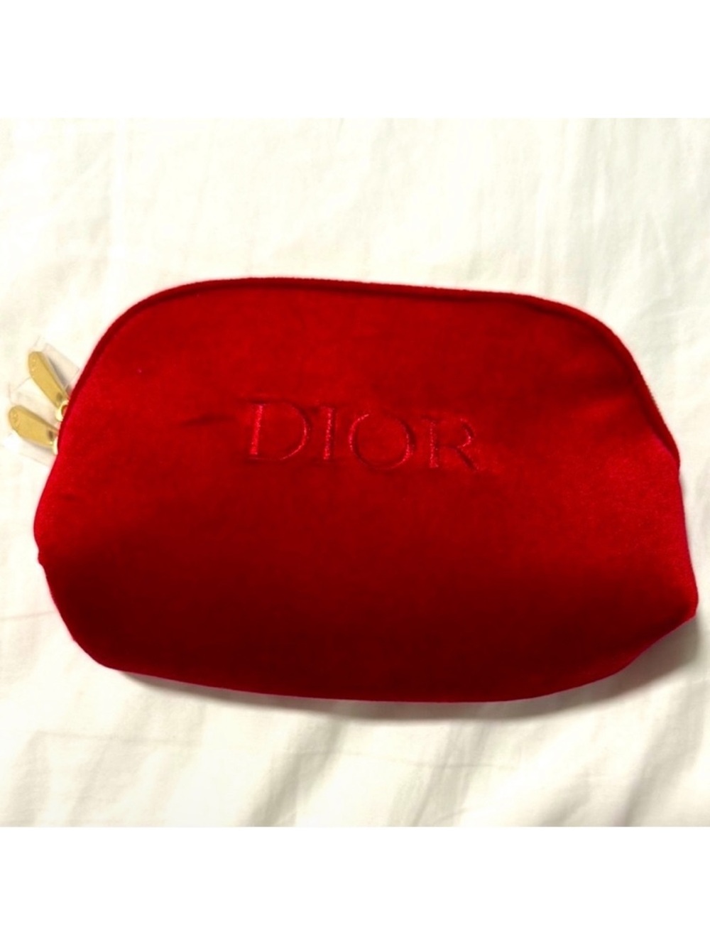 Dior Red Velvet Cosmetic Pouch with Embroidered Logo